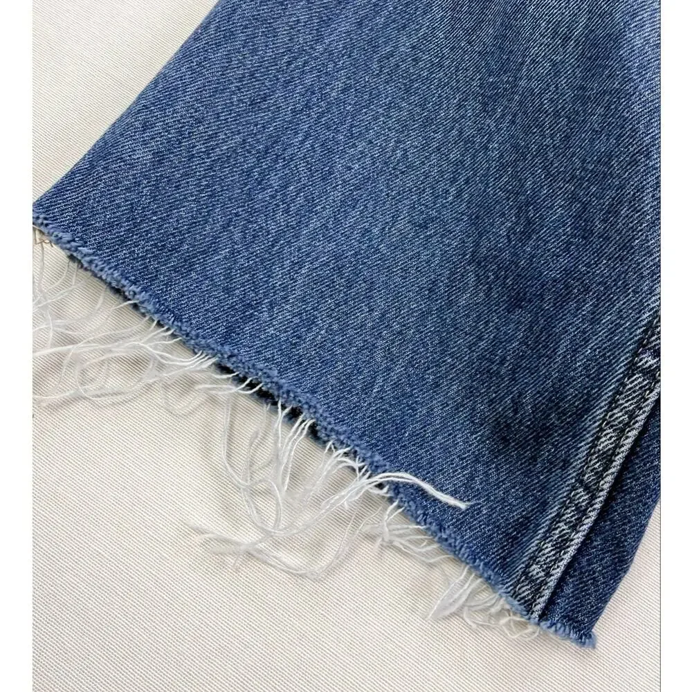 L'Agence Milana Low Rise Stovepipe Crop Straight Jean Raw Hem Women's 28 Blue